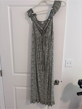 Green Paisley Maxi Dress with Ruffled Straps